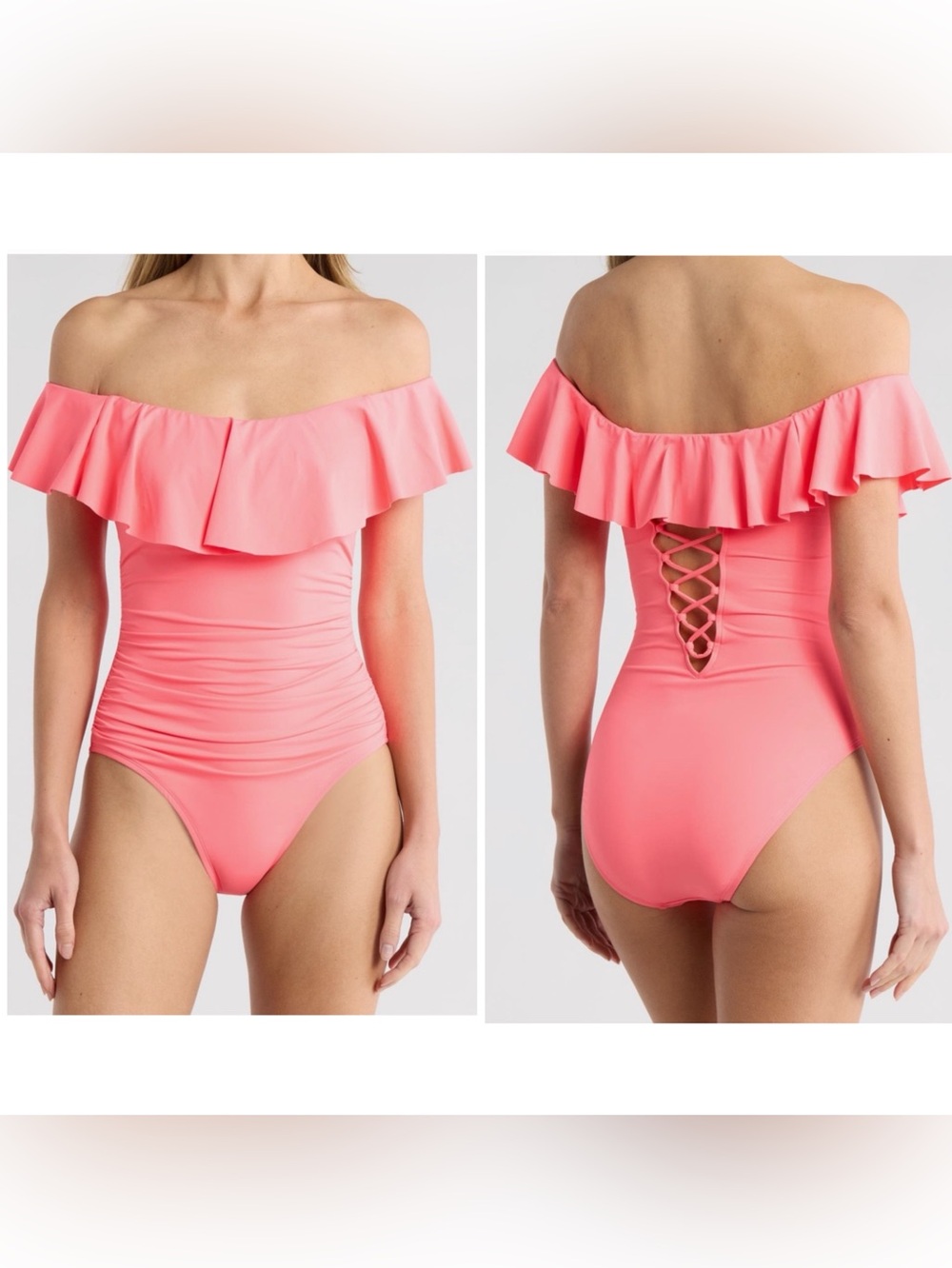 NWT La Blanca Island Goddess Off Shoulder Ruffle One Piece
